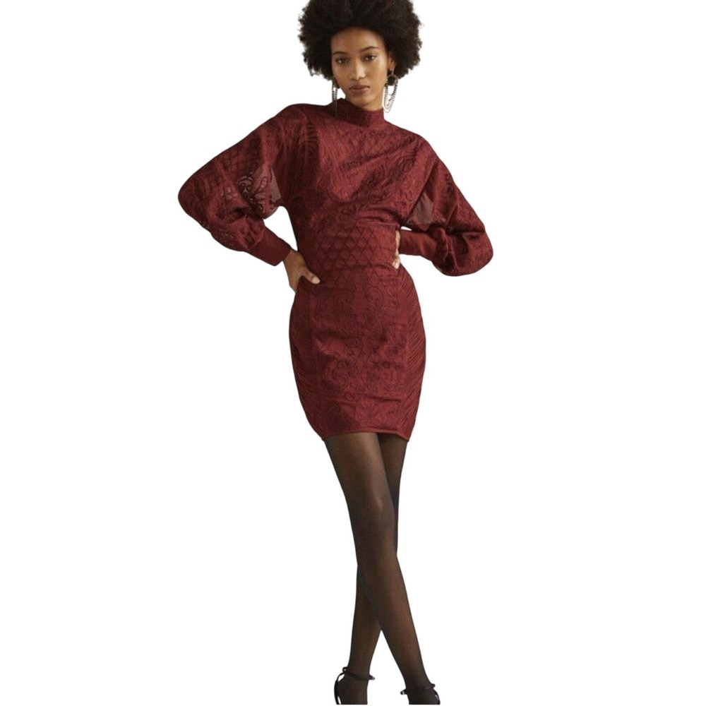 Anthropologie Not So Serious by Pallavi Mohan Lace Mini Dress 24 W in Wine NWOT